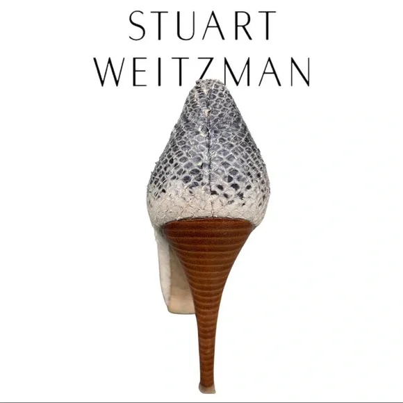 Stuart Weitzman Two Tone Python Embossed Leather Platform Pump 7.5 - Picture 8 of 10